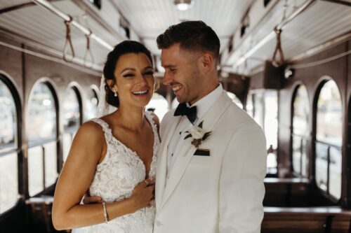 Wedding-Couple-in-Baltimore-White=Trolley