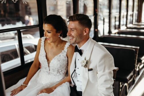 Wedding-Couple-in-Baltimore-Maryland-White-Trolley