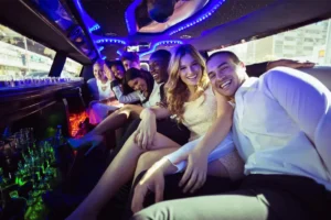 wedding party in limo