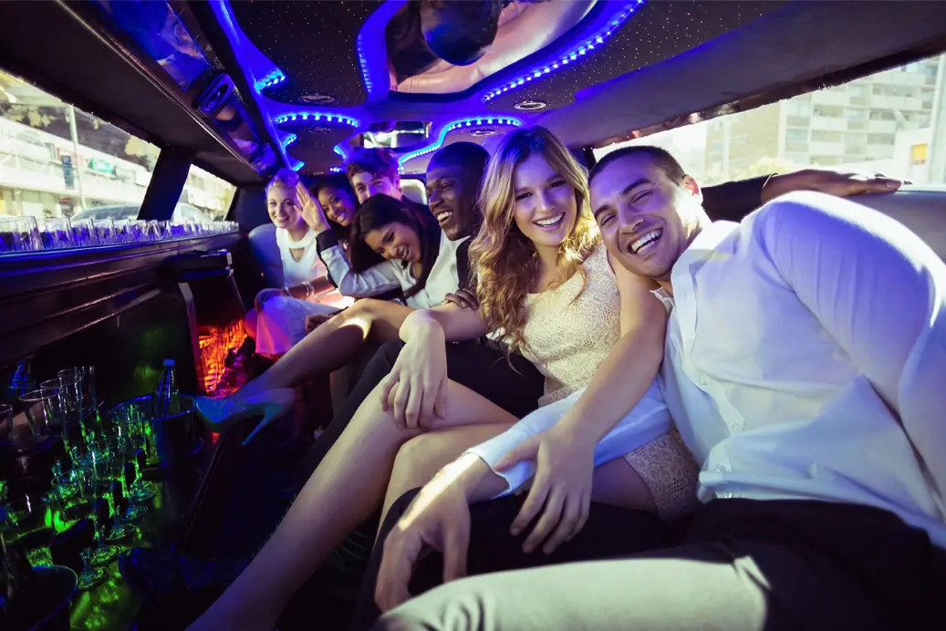 wedding party in limo